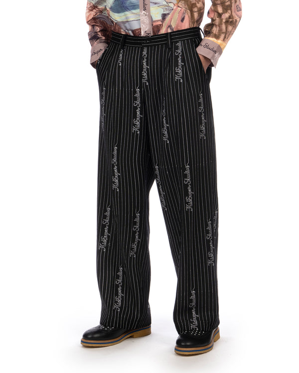 KidSuper | Embroidered KS Pinstripe Suit Pants Black - Concrete