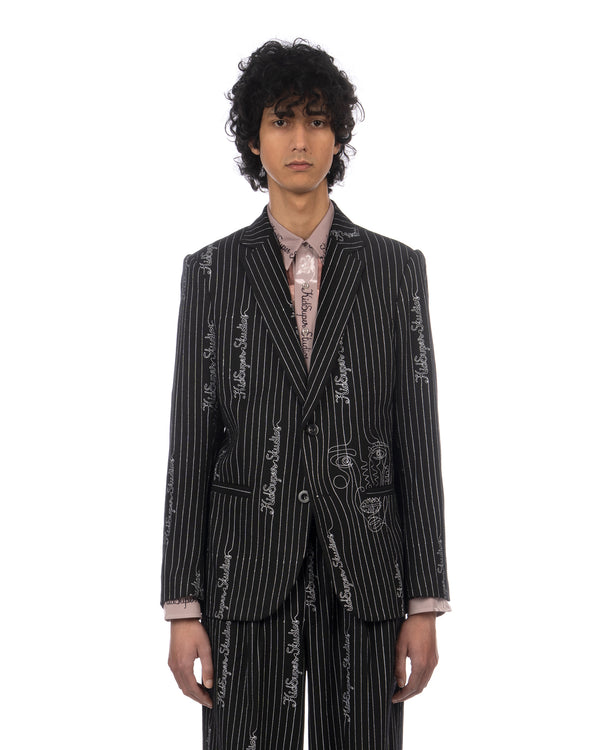 KidSuper | Embroidered KS Pinstripe Suit Jacket Black - Concrete