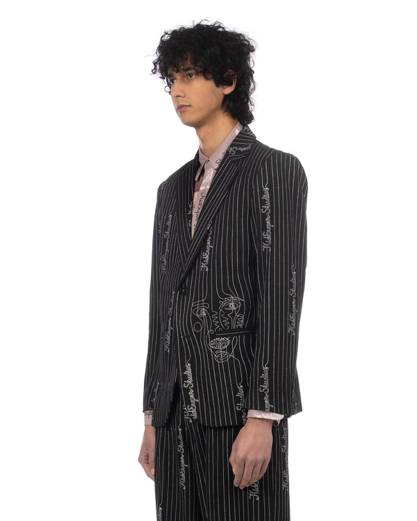 KidSuper | Embroidered KS Pinstripe Suit Jacket Black - Concrete