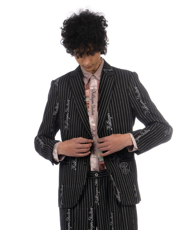 KidSuper | Embroidered KS Pinstripe Suit Jacket Black - Concrete