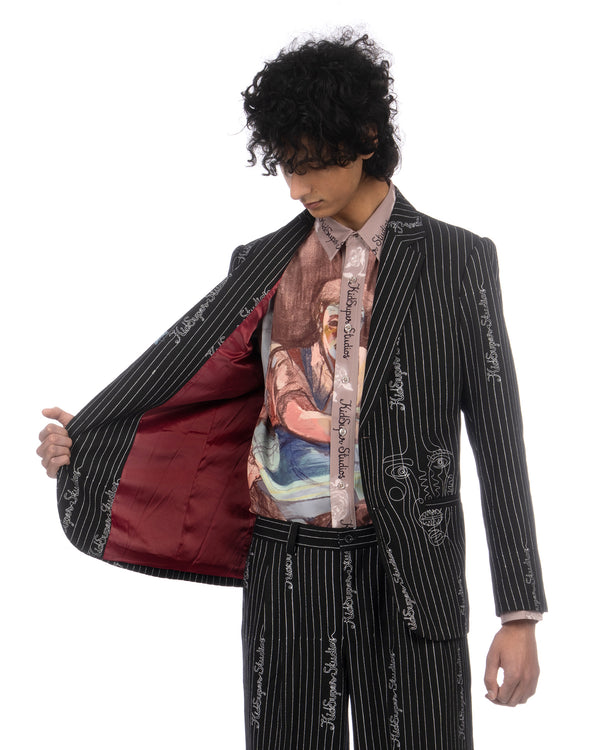 KidSuper | Embroidered KS Pinstripe Suit Jacket Black - Concrete
