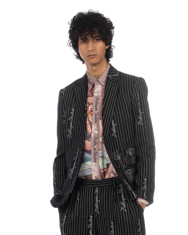 KidSuper | Embroidered KS Pinstripe Suit Jacket Black - Concrete