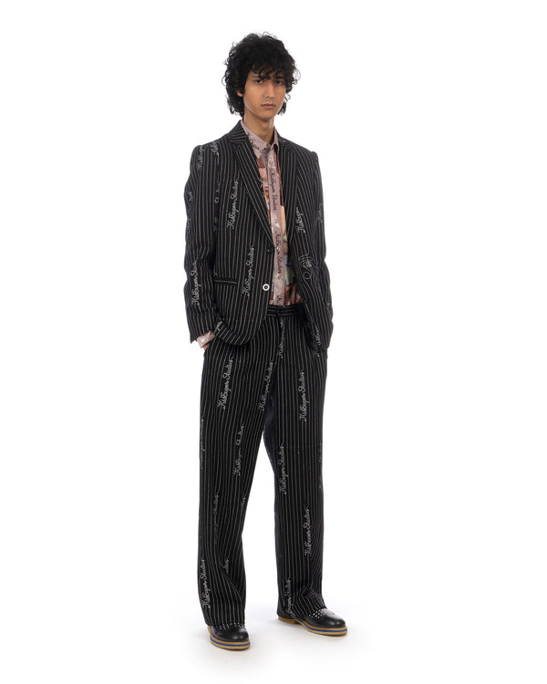 KidSuper | Embroidered KS Pinstripe Suit Jacket Black - Concrete
