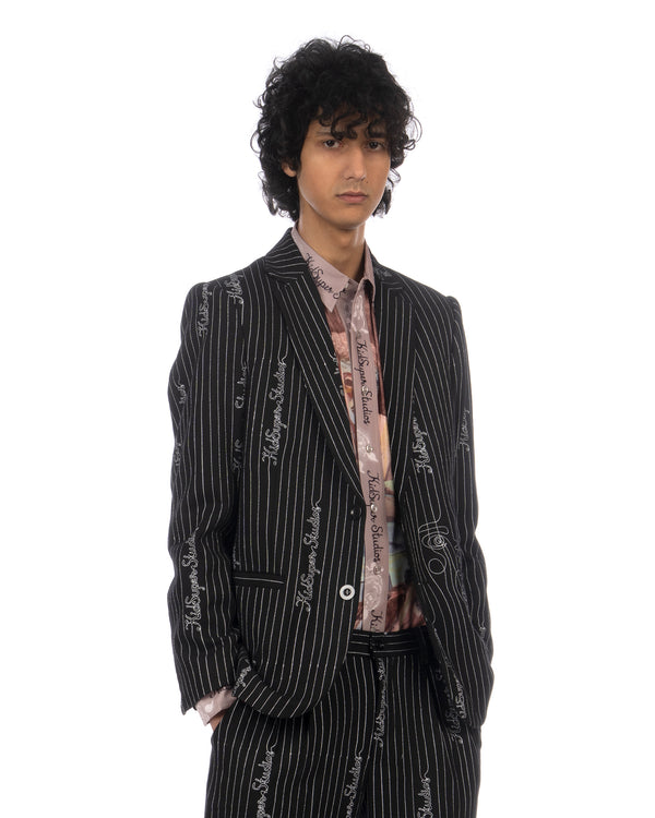 KidSuper | Embroidered KS Pinstripe Suit Jacket Black - Concrete