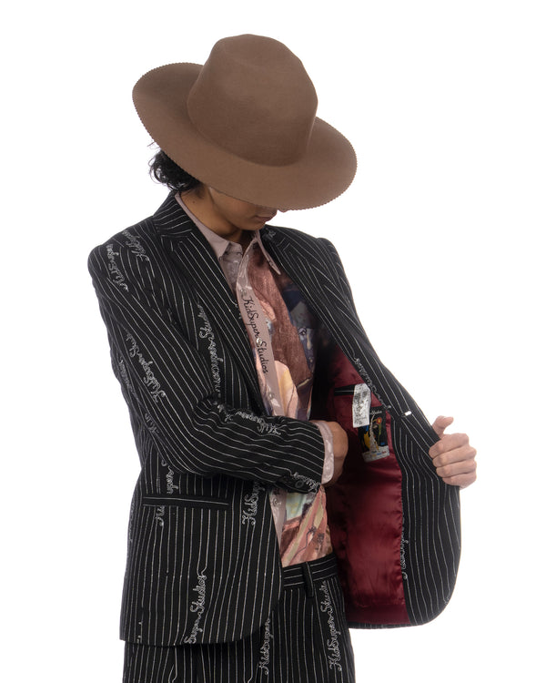 KidSuper | Embroidered KS Pinstripe Suit Jacket Black - Concrete