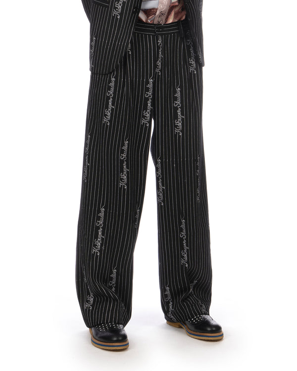KidSuper | Embroidered KS Pinstripe Suit Pants Black - Concrete