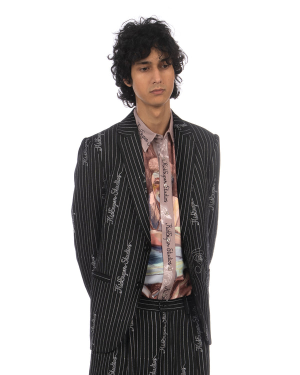 KidSuper | Embroidered KS Pinstripe Suit Jacket Black - Concrete