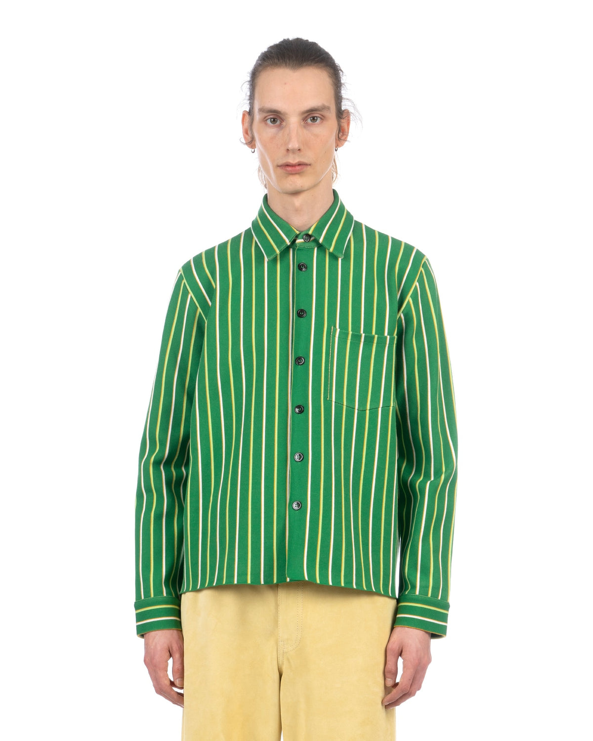 Marni | Vertical Stripe Techno Knit Shirt Sea Green - Concrete