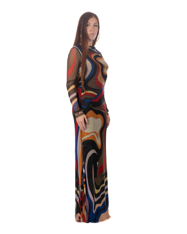 OTTOLINGER | Mesh LS Maxi Dress Psychedelic Print