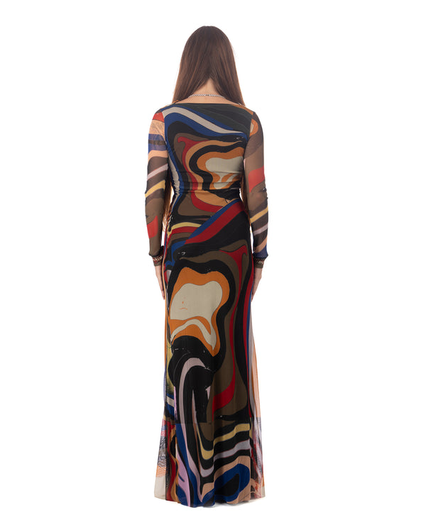 OTTOLINGER | Mesh LS Maxi Dress Psychedelic Print