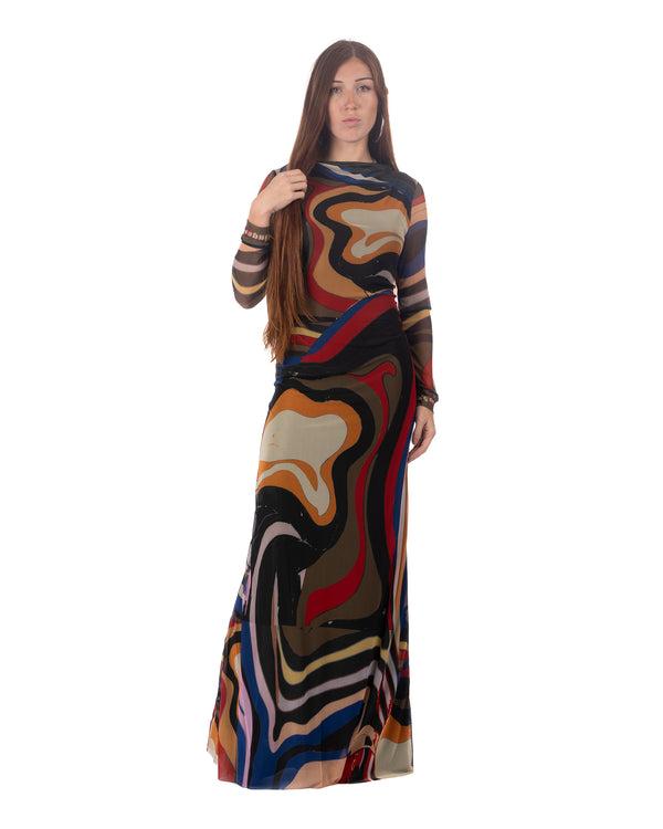 OTTOLINGER | Mesh LS Maxi Dress Psychedelic Print