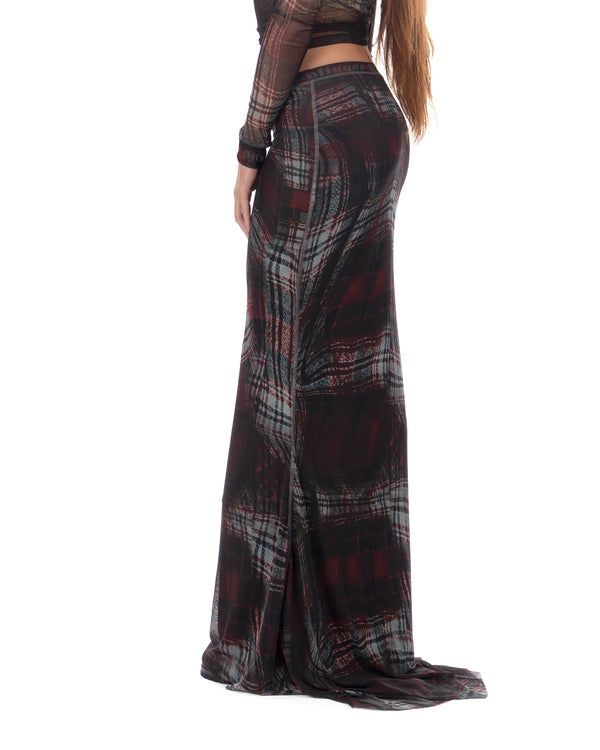 OTTOLINGER | Mesh Mermaid Skirt Warped Tartan Red