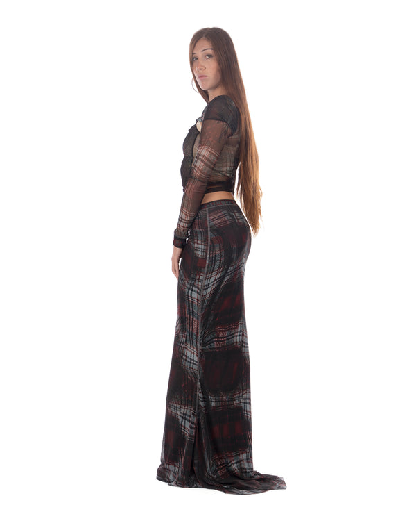OTTOLINGER | Mesh Mermaid Skirt Warped Tartan Red