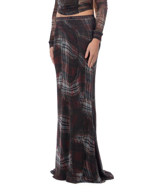OTTOLINGER | Mesh Mermaid Skirt Warped Tartan Red