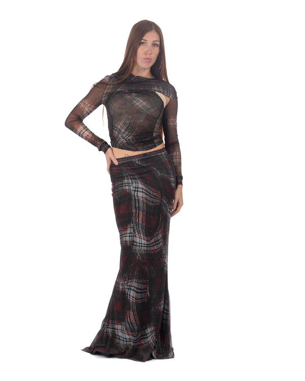 OTTOLINGER | Mesh Twisted LS Top Warped Tartan Red