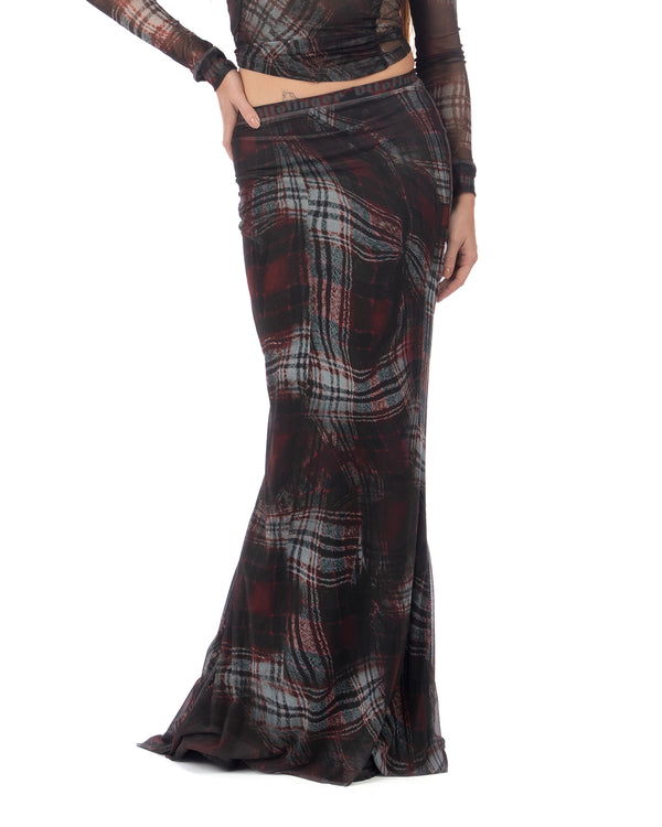 OTTOLINGER | Mesh Mermaid Skirt Warped Tartan Red