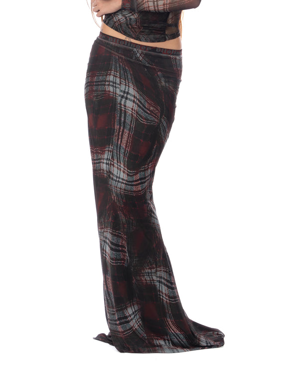 OTTOLINGER | Mesh Mermaid Skirt Warped Tartan Red
