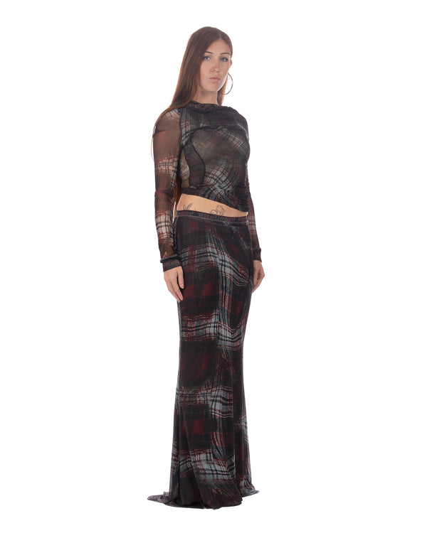OTTOLINGER | Mesh Mermaid Skirt Warped Tartan Red