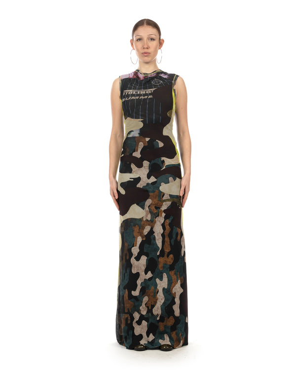 OTTOLINGER | Mesh Maxi Gown Dress Morph Camo - Concrete