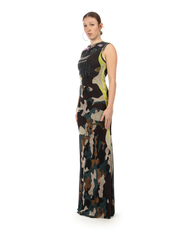 OTTOLINGER | Mesh Maxi Gown Dress Morph Camo - Concrete