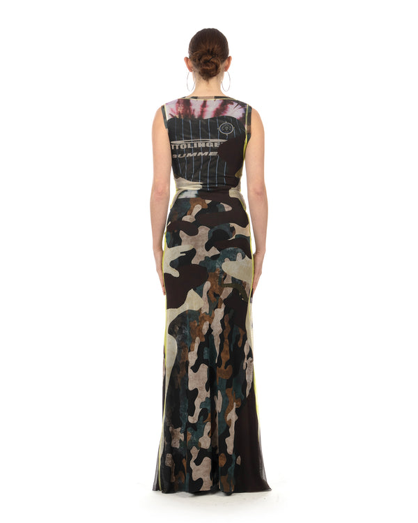 OTTOLINGER | Mesh Maxi Gown Dress Morph Camo - Concrete