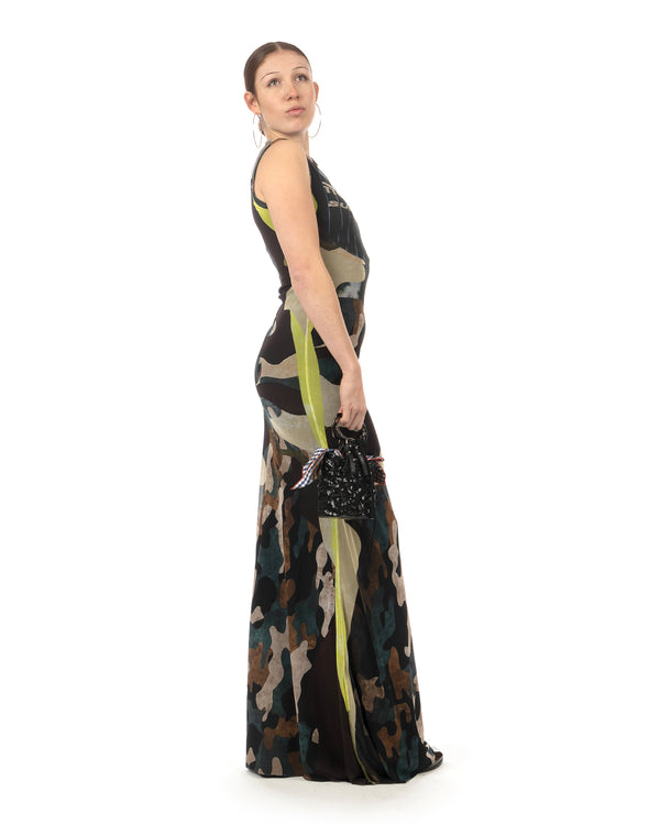 OTTOLINGER | Mesh Maxi Gown Dress Morph Camo - Concrete