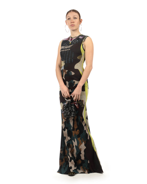 OTTOLINGER | Mesh Maxi Gown Dress Morph Camo - Concrete