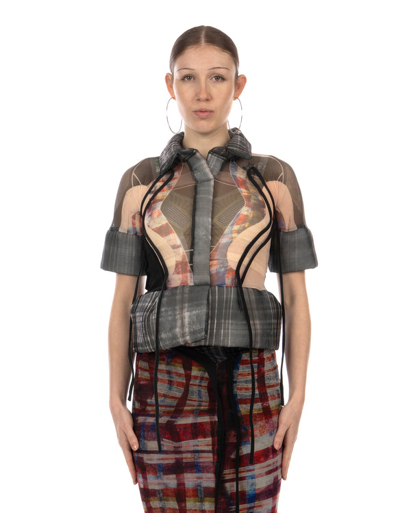 OTTOLINGER | Mesh Padded Blouse Racing Plaid - Concrete