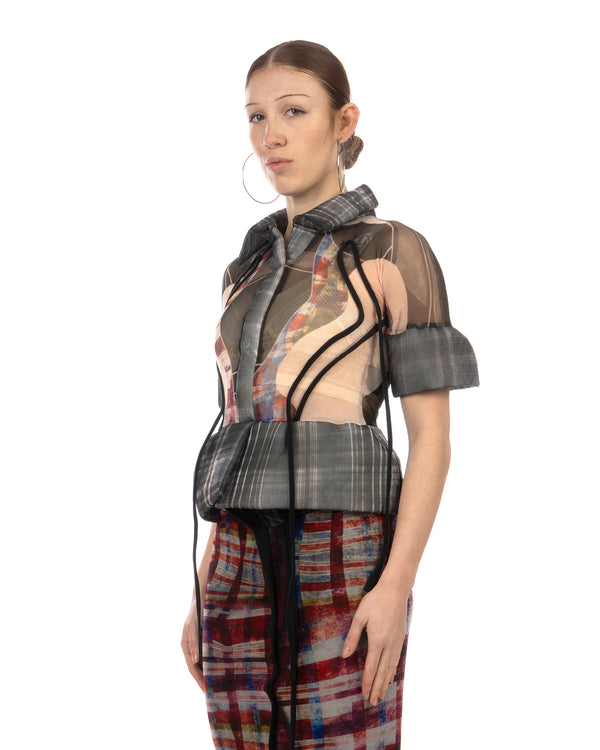 OTTOLINGER | Mesh Padded Blouse Racing Plaid - Concrete