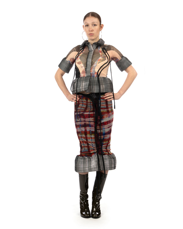 OTTOLINGER | Mesh Padded Blouse Racing Plaid - Concrete