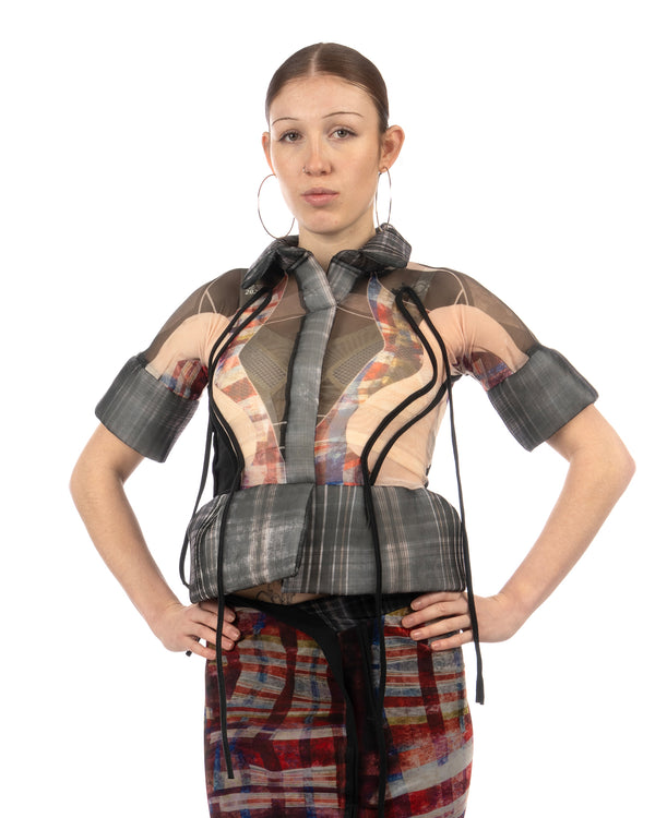 OTTOLINGER | Mesh Padded Blouse Racing Plaid - Concrete