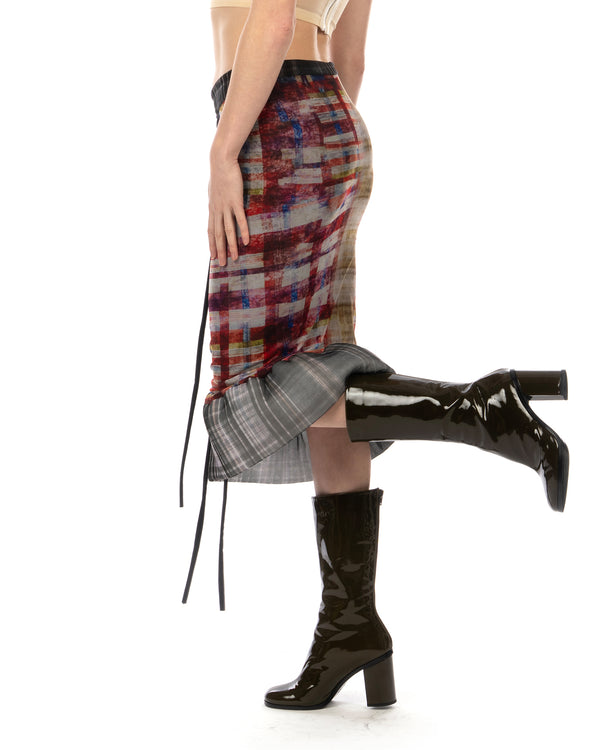 OTTOLINGER | Mesh Padded Midi Skirt Racing Plaid - Concrete