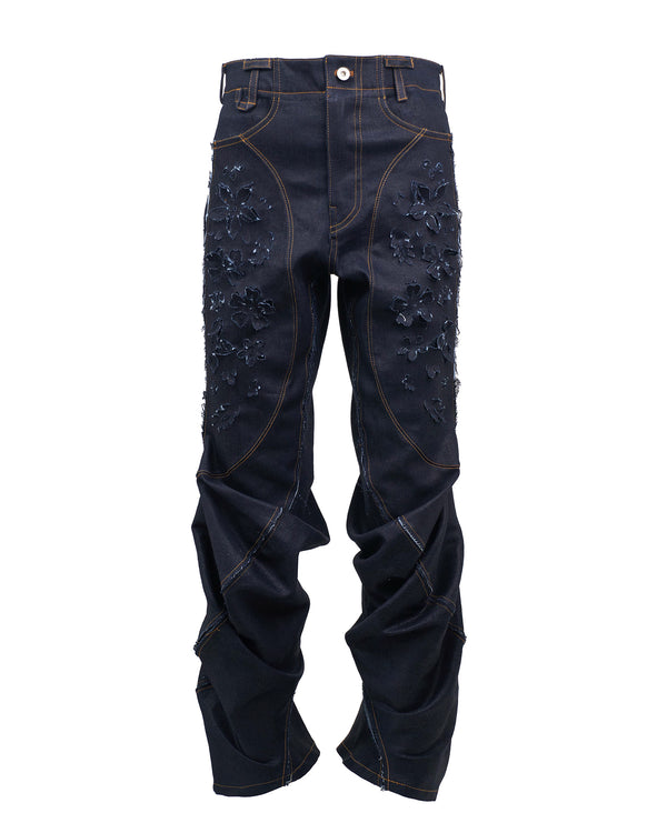 JUNTAE KIM | Laser Slashed Twist Pants Indigo - Concrete