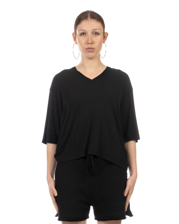 thom krom | Women's W TS 622 T-Shirt Worked Black - Concrete