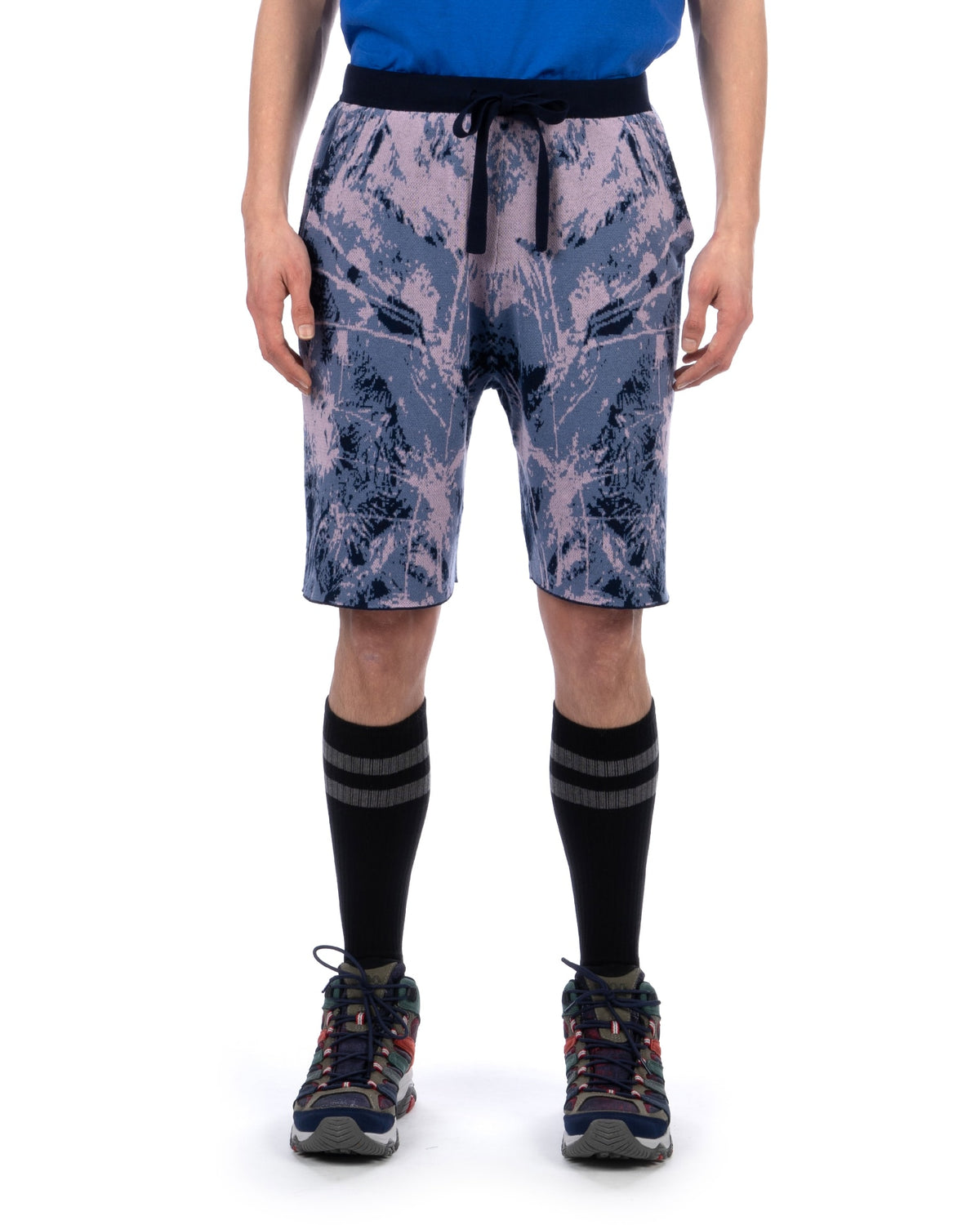White Mountaineering | Jungle Pattern Knit Shorts Navy / Pink - Concrete