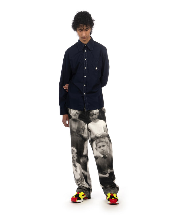 Walter van Beirendonck Slim Fit Shirt Round Embroid Navy - Concrete