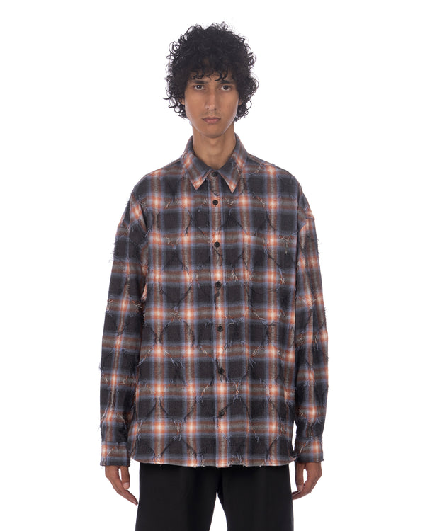 juun.j | Argyle Needle-Fringed Check Shirt Blue