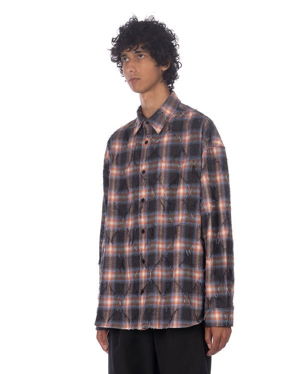 juun.j | Argyle Needle-Fringed Check Shirt Blue