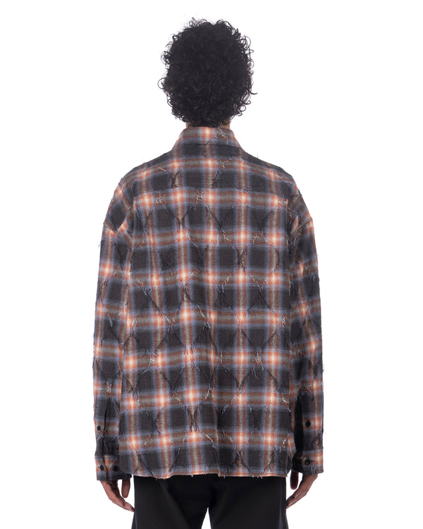 juun.j | Argyle Needle-Fringed Check Shirt Blue