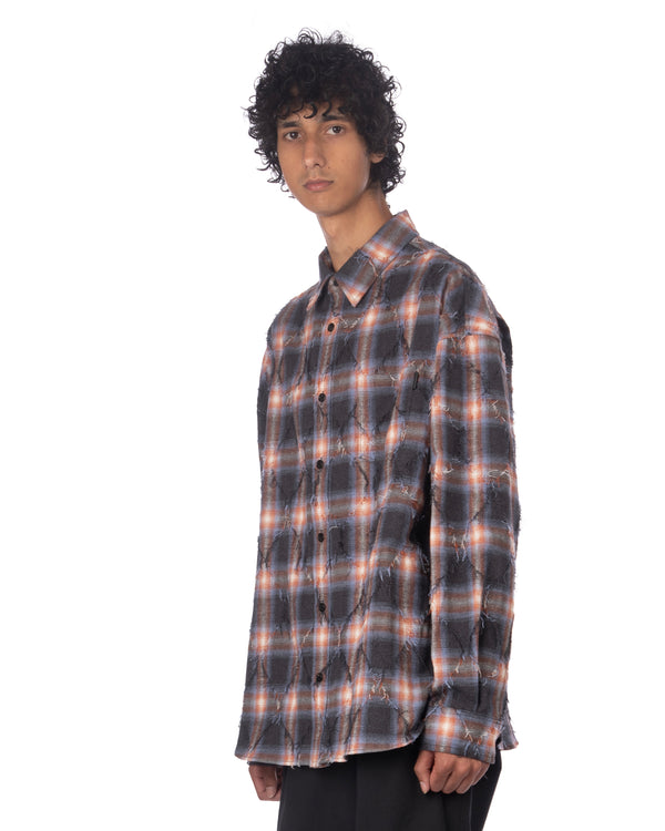juun.j | Argyle Needle-Fringed Check Shirt Blue