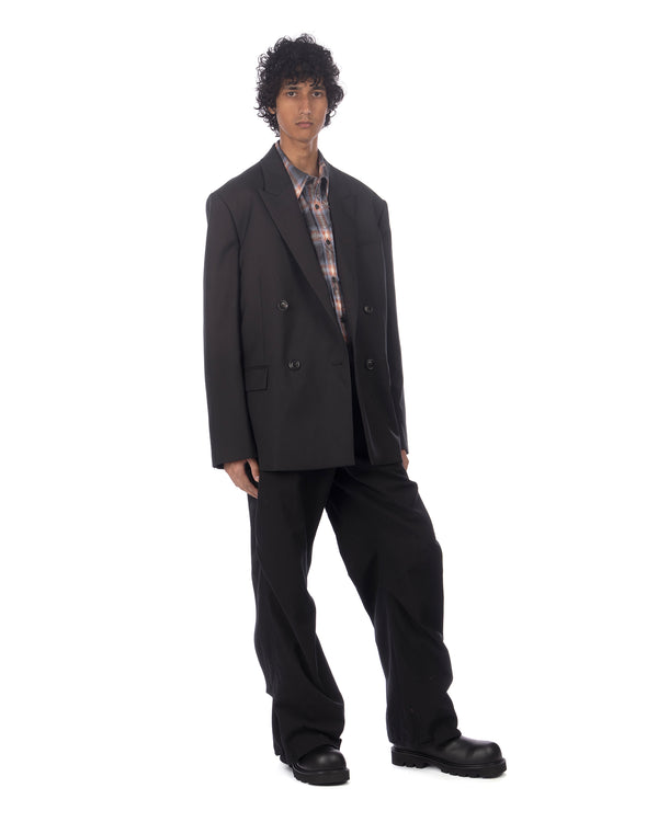 juun.j | Argyle Needle-Fringed Check Shirt Blue