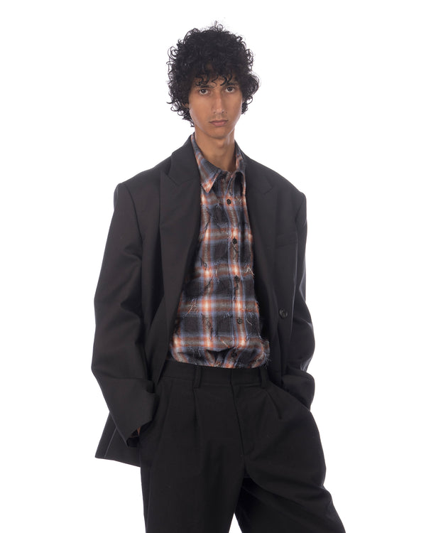 juun.j | Argyle Needle-Fringed Check Shirt Blue
