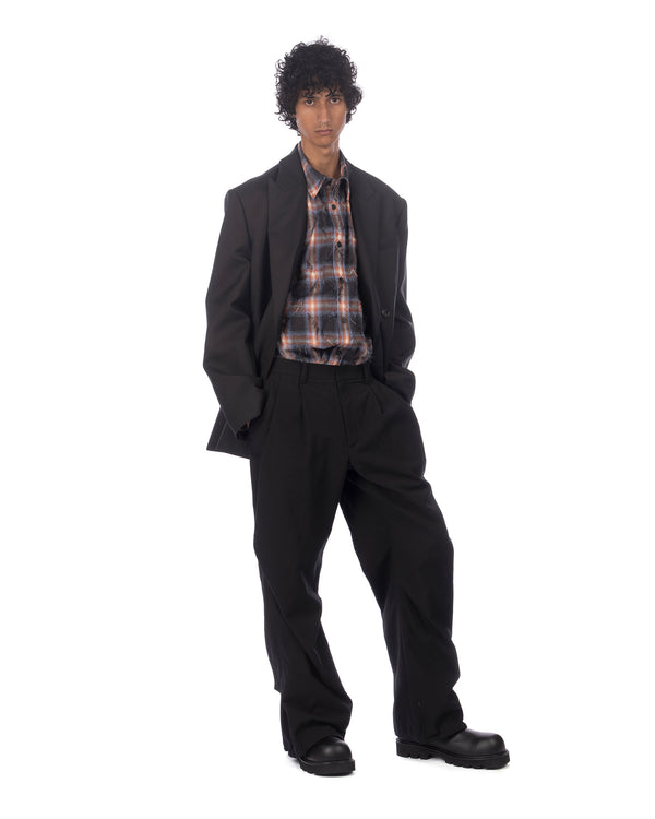 juun.j | Argyle Needle-Fringed Check Shirt Blue