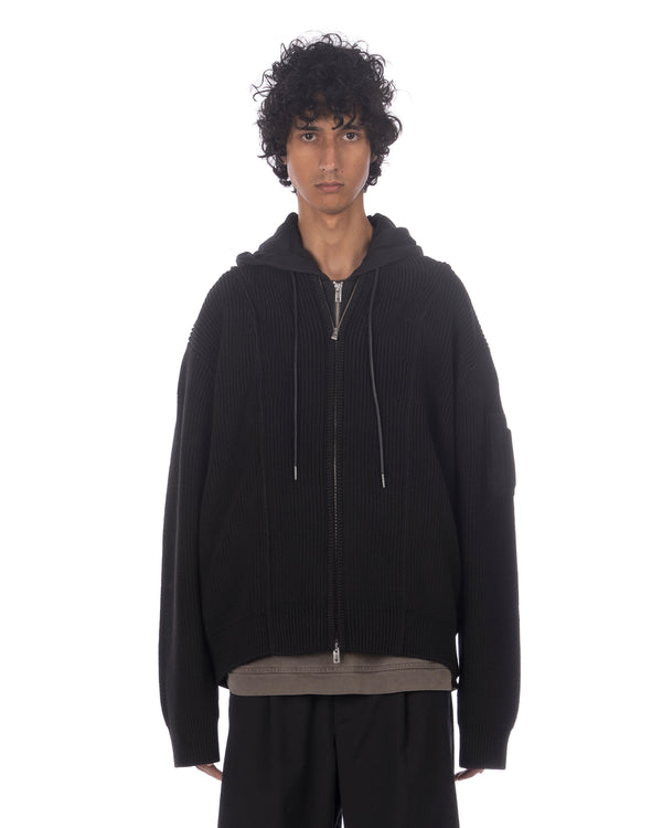 juun.j | Layered Zip-Up Hoodie Knitted Sweater Black