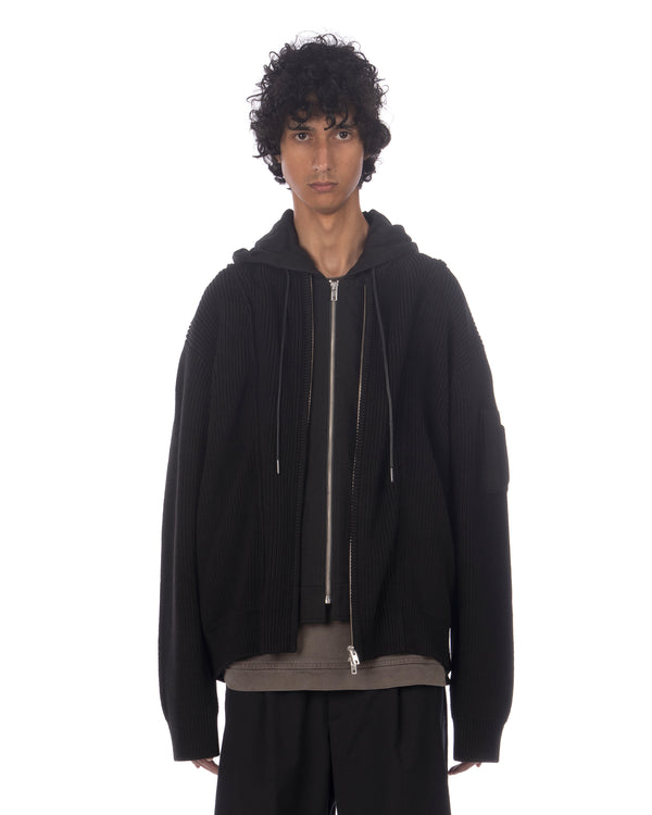 juun.j | Layered Zip-Up Hoodie Knitted Sweater Black