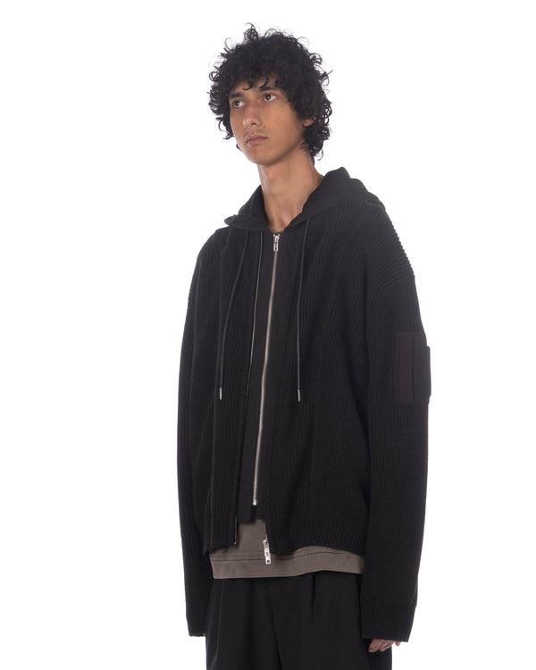 juun.j | Layered Zip-Up Hoodie Knitted Sweater Black