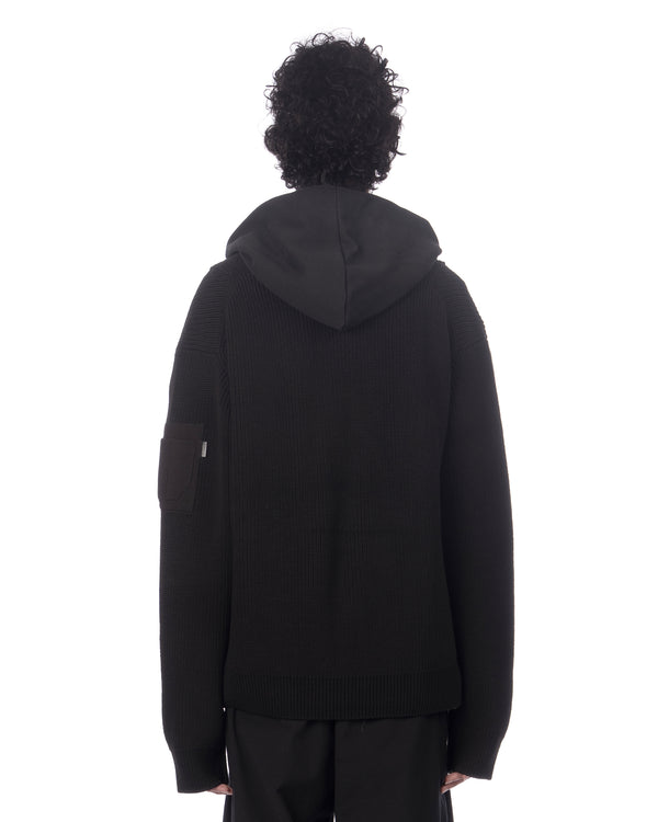 juun.j | Layered Zip-Up Hoodie Knitted Sweater Black