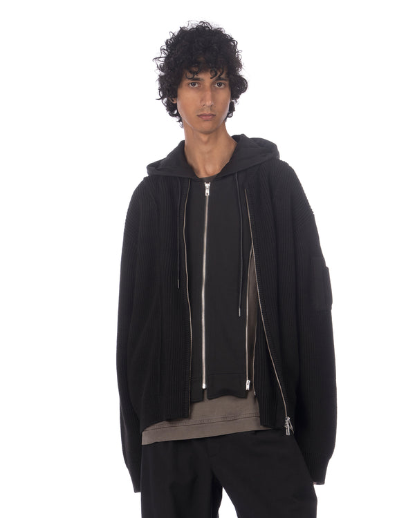 juun.j | Layered Zip-Up Hoodie Knitted Sweater Black