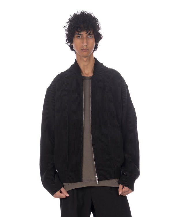juun.j | Layered Zip-Up Hoodie Knitted Sweater Black