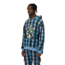 Load image into Gallery viewer, ALCHEMIST | Babylon Burning Hoodie Blue / Black Check - Concrete